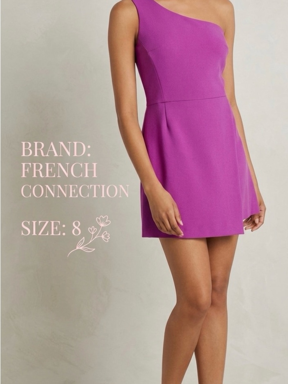 French Connection Whisper One Shoulder Envelope Dress Fuchsia Pink Purple Size 8